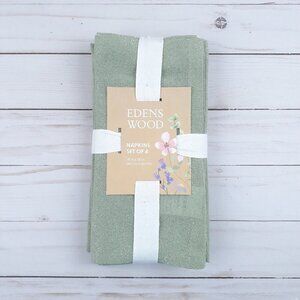 Edens Wood Fabric Dinner Napkins Set of 4 Green Silver Metallic Sparkle 18x18